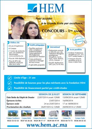 Concours 1ère année & Concours Admissions parallèles  HEM Business School 2014