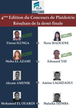 IGA Fès - Concours de plaidoirie 2014/2015 : Candidats retenus pour la finale