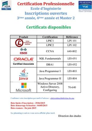 IGA Fès: Certification Professionnelle