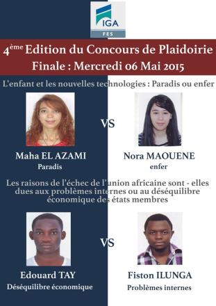IGA Fès 4ème édition du Concours de Plaidoirie Finale 2014/2015