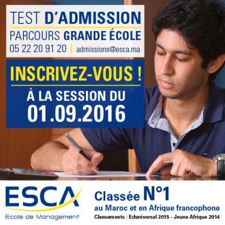 Test d'admission le 01 Septembre 2016 à ESCA Ecole de Management
