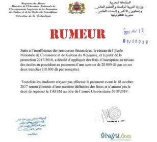 Rumeur frais d'inscription ENCG Maroc