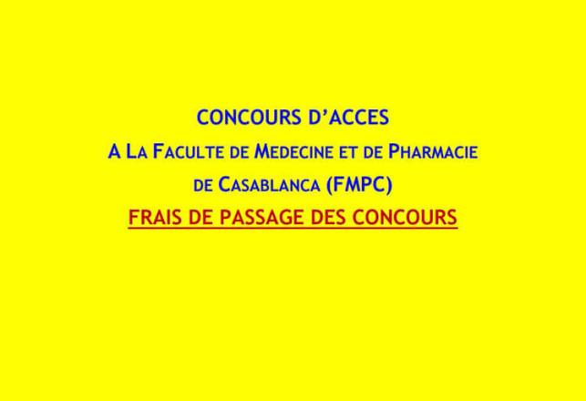 Frais passage concours FMPC 2018
