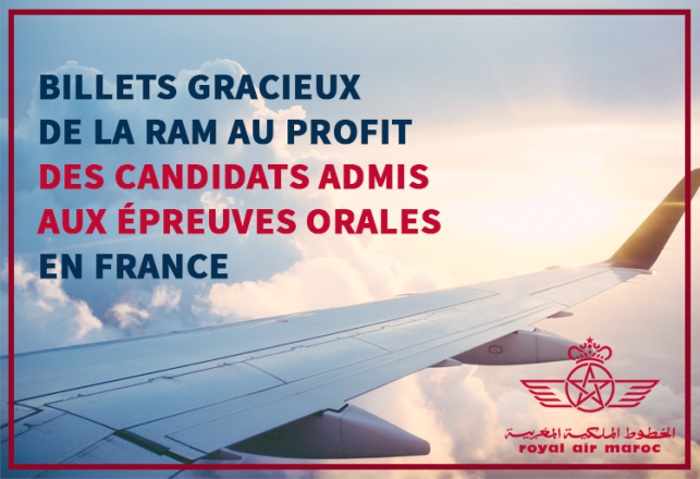 Billets gracieux RAM au profit des candidats admis aux épreuves orales France 2019