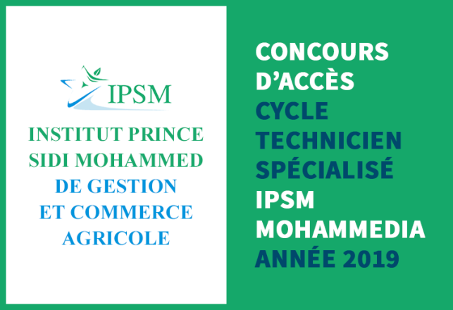 Concours d'accès Technicien Spécialisé Gestion et Commerce Agricole IPSM Mohammedia 2019