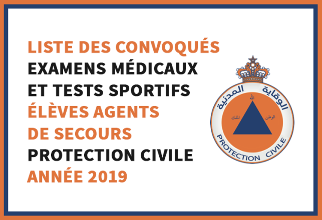 Liste Convoqués Concours Élèves Agents de Secours Protection Civile 2019