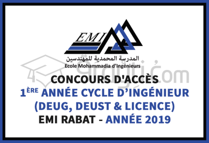 Concours d'accès 1ère année cycle d'ingénieur titulaires DEUG DEUST Licence EMI 2019