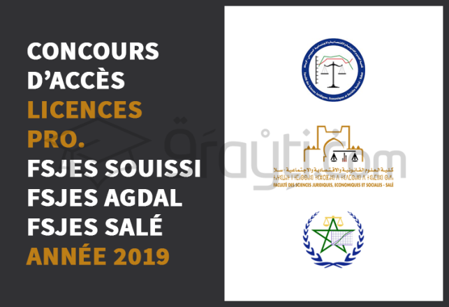 Concours d’accès Licences Professionnelles FSJES Souissi FSJES Agdal Rabat FSJES Salé 2019
