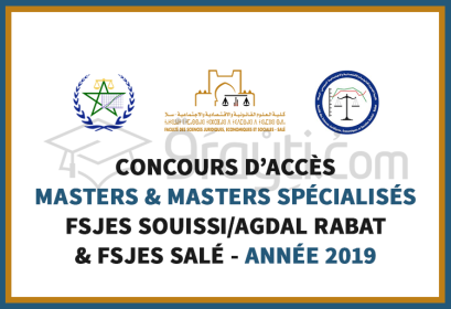 Concours d'accès Masters Masters Spécialisés FSJES Souissi FSJES Agdal Rabat FSJES Salé 2019