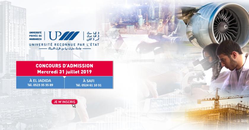 Concours d'admission à l'UPM à El Jadida et à Safi / Mercredi 31 Juillet 2019