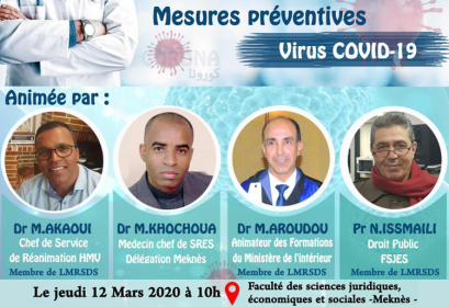 séance sensibilisation Mesures Préventive Virus COVID-19 FSJES Meknès