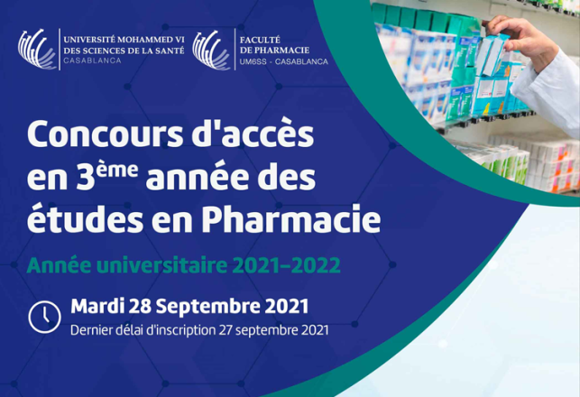 concours accès 3ème année études pharmaceutiques UM6SS Casablanca 2021-2022