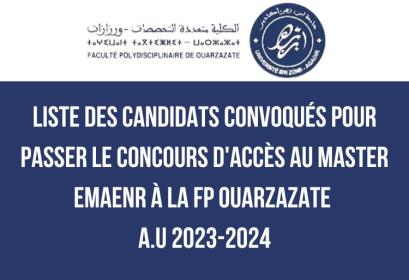 Liste des candidats convoqués concours Master EMAENR FP Ouarzazate 2023-2024
