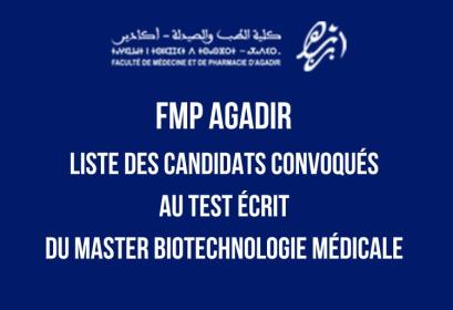 FMP Agadir liste convoqués test écrit Master Biotechnologie Médicale 2023-2024