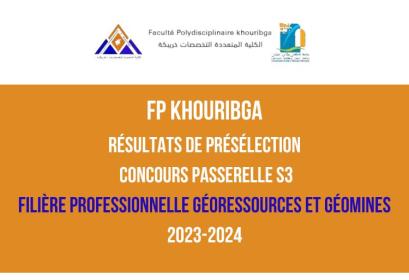 FP Khouribga Présélection concours passerelle S3 filière GRGM 2023-2024