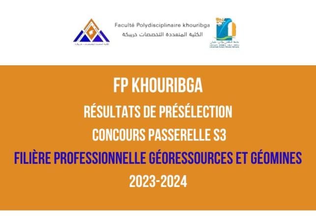 FP Khouribga Présélection concours passerelle S3 filière GRGM 2023-2024