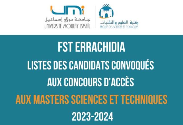 FST Errachidia Résultats de présélection concours MST et CI 2023-2024