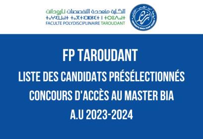 FP Taroudant Présélection concours Master BIA 2023-2024
