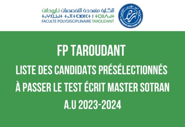 FP Taroudant Présélection concours Master SOTRAN 2023-2024